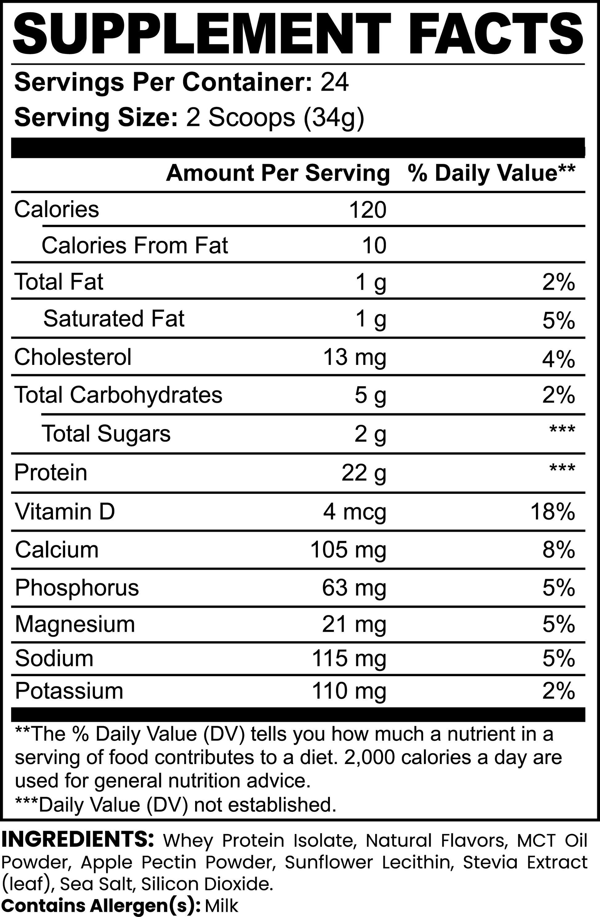 Advanced Whey Protein Isolate Vanilla Ingredient Label for Super Mike Supplements