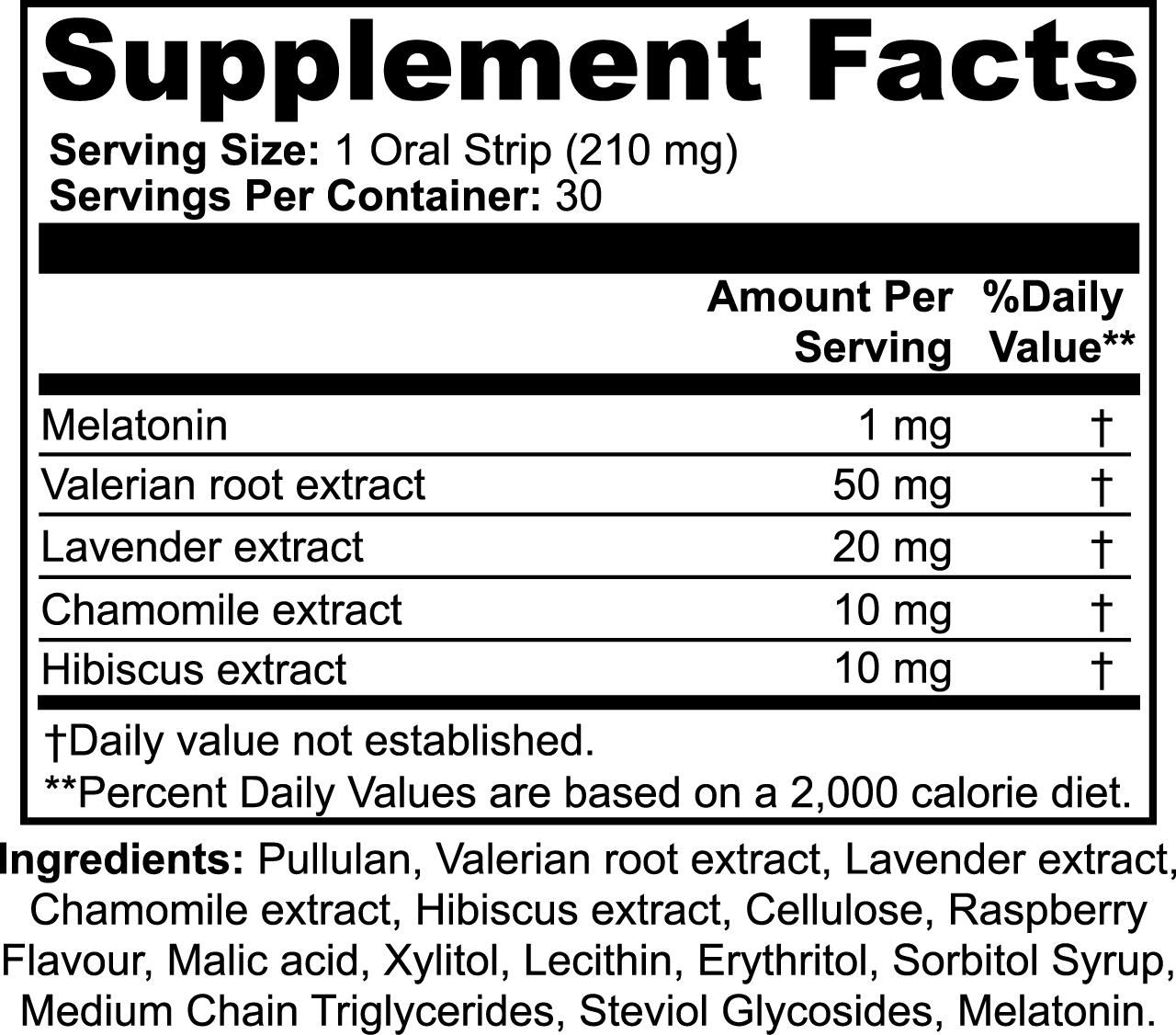 Ingredient Label for Sleep Strip