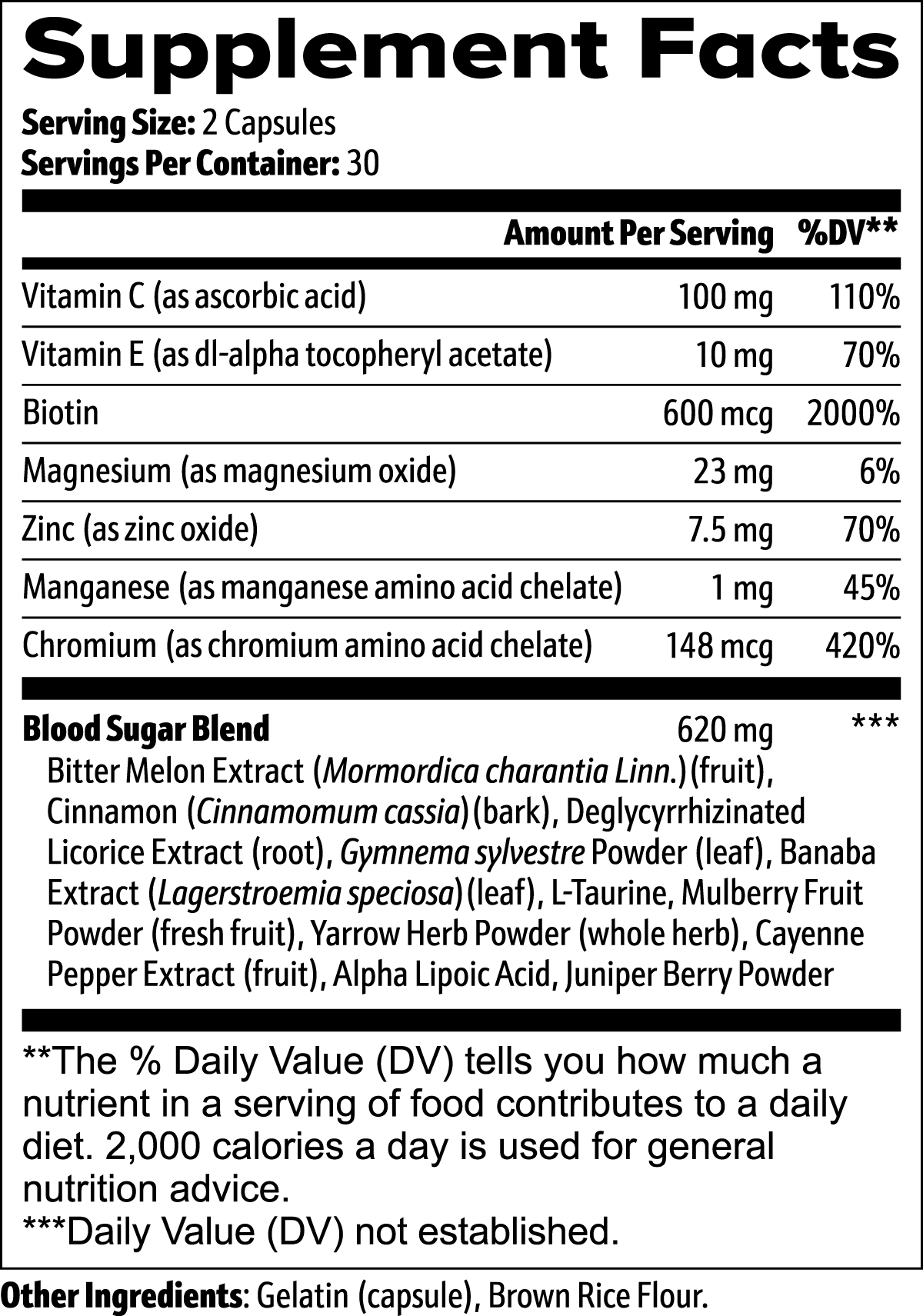 Super Blood Sugar Support Label and Ingredients